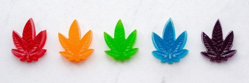 Leaf shaped CBD Gummies in different colors