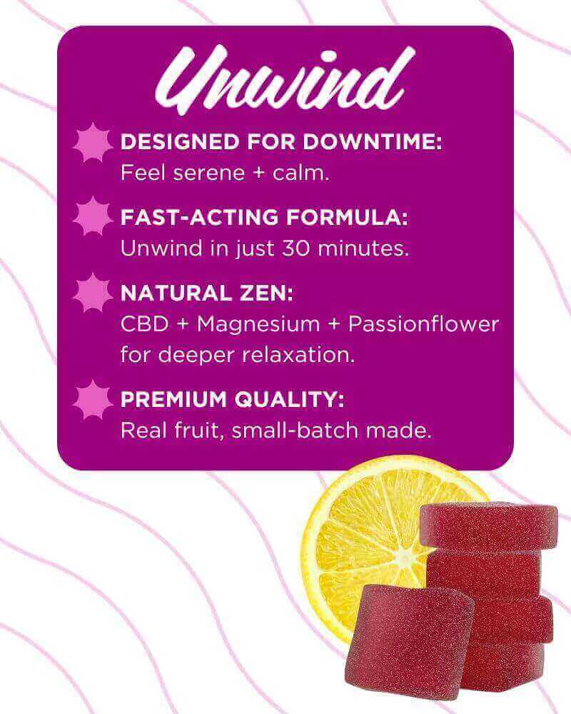 Unwind Delta 9 Thc And Cbd NEW Unwind Delta-9 THC Gummies | 10mg THC: 20mg CBD – Fast Relaxation